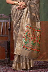 Snazzy Brown Paithani Pure Tissue Silk Saree With Smashing Blouse Piece
