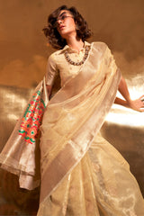 Intricate Beige Paithani Silk Saree With Capricious Blouse Piece