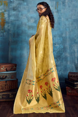 Panoply Yellow Paithani Pure Tissue Silk Saree With Woebegone Blouse Piece