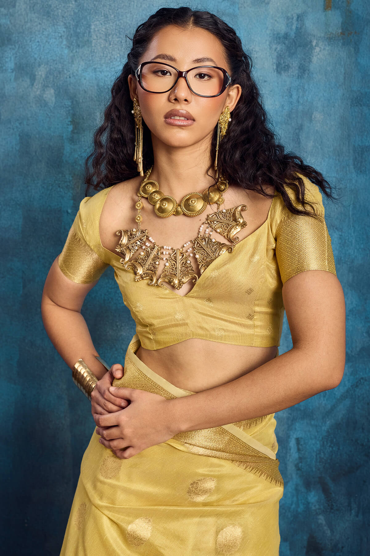 Panoply Yellow Paithani Pure Tissue Silk Saree With Woebegone Blouse Piece