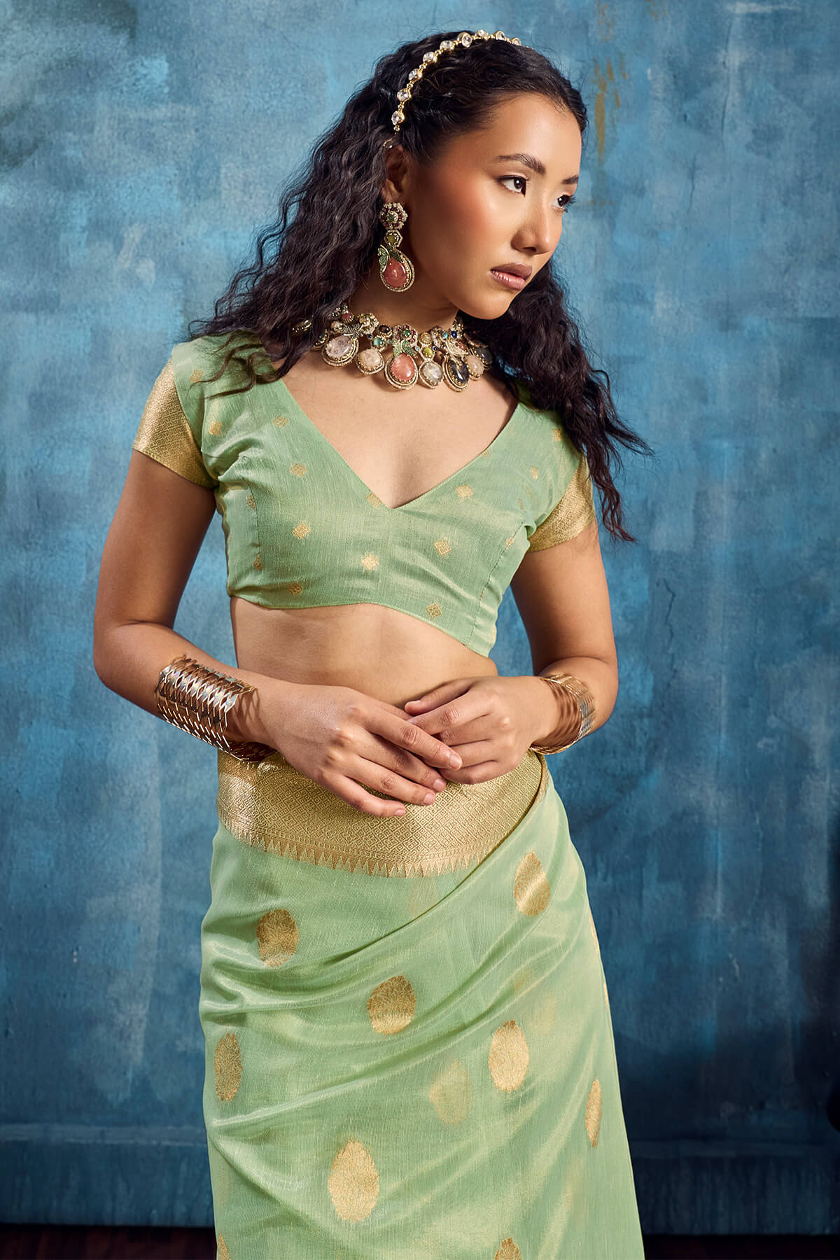 Captivating Pista Paithani Pure Tissue Silk Saree With Seraglio Blouse Piece