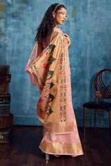 Exemplary Pink Paithani Pure Tissue Silk Saree With Marvellous Blouse Piece