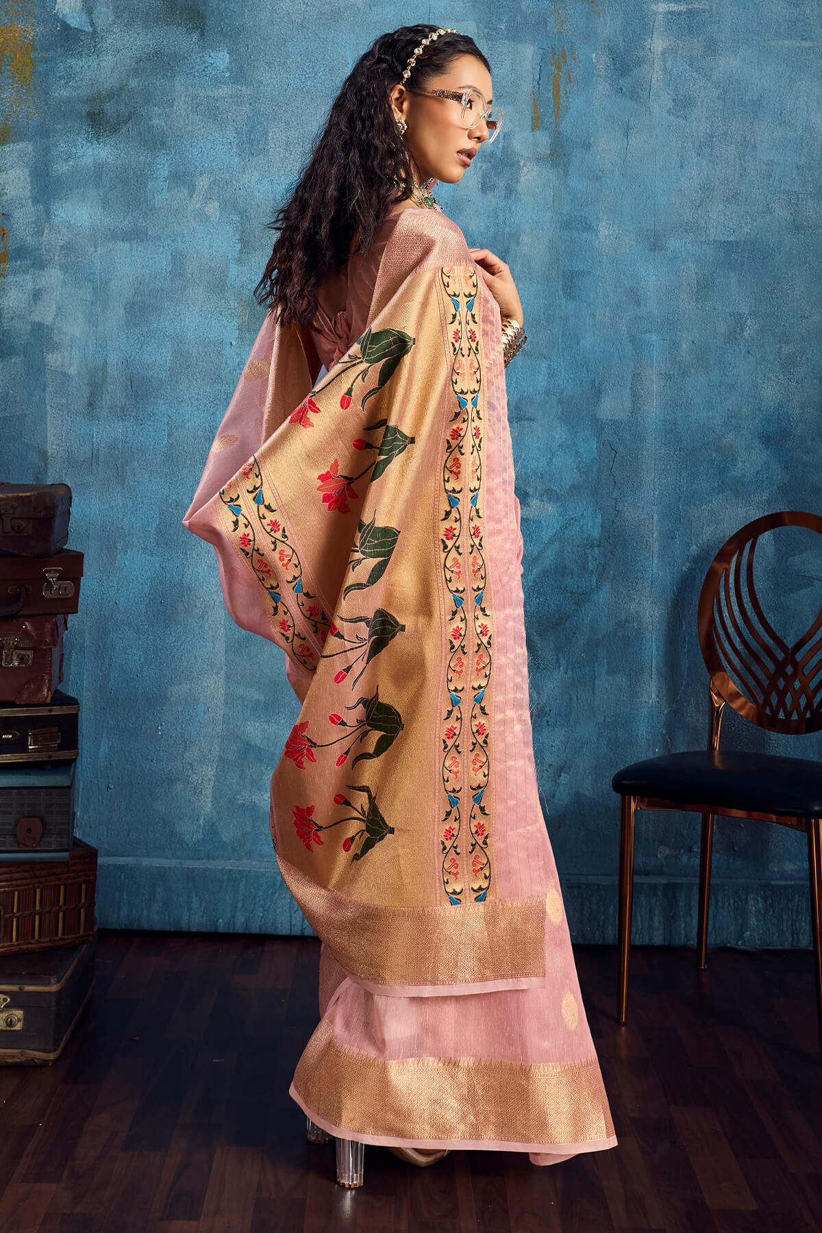 Exemplary Pink Paithani Pure Tissue Silk Saree With Marvellous Blouse Piece