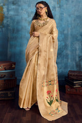 Energetic Dark Beige Paithani Pure Tissue Silk Saree With Impressive Blouse Piece