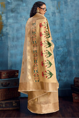 Energetic Dark Beige Paithani Pure Tissue Silk Saree With Impressive Blouse Piece