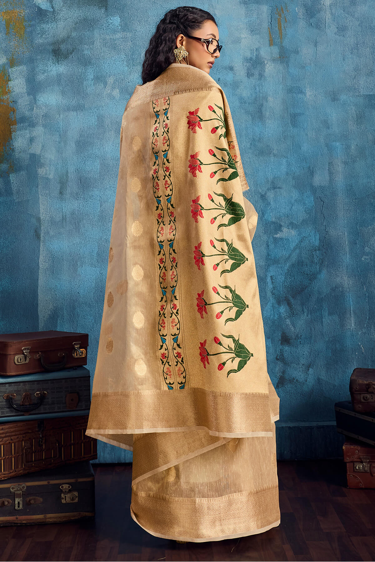 Energetic Dark Beige Paithani Pure Tissue Silk Saree With Impressive Blouse Piece