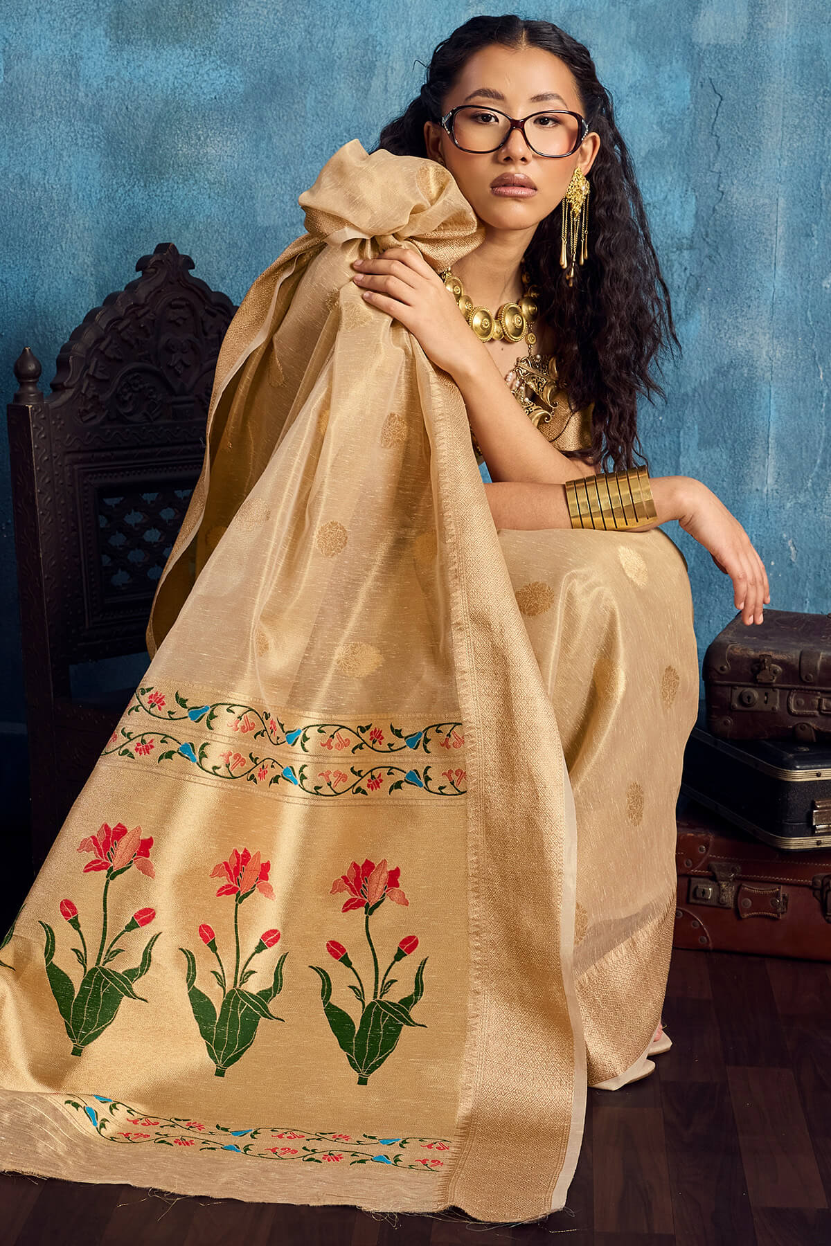Energetic Dark Beige Paithani Pure Tissue Silk Saree With Impressive Blouse Piece