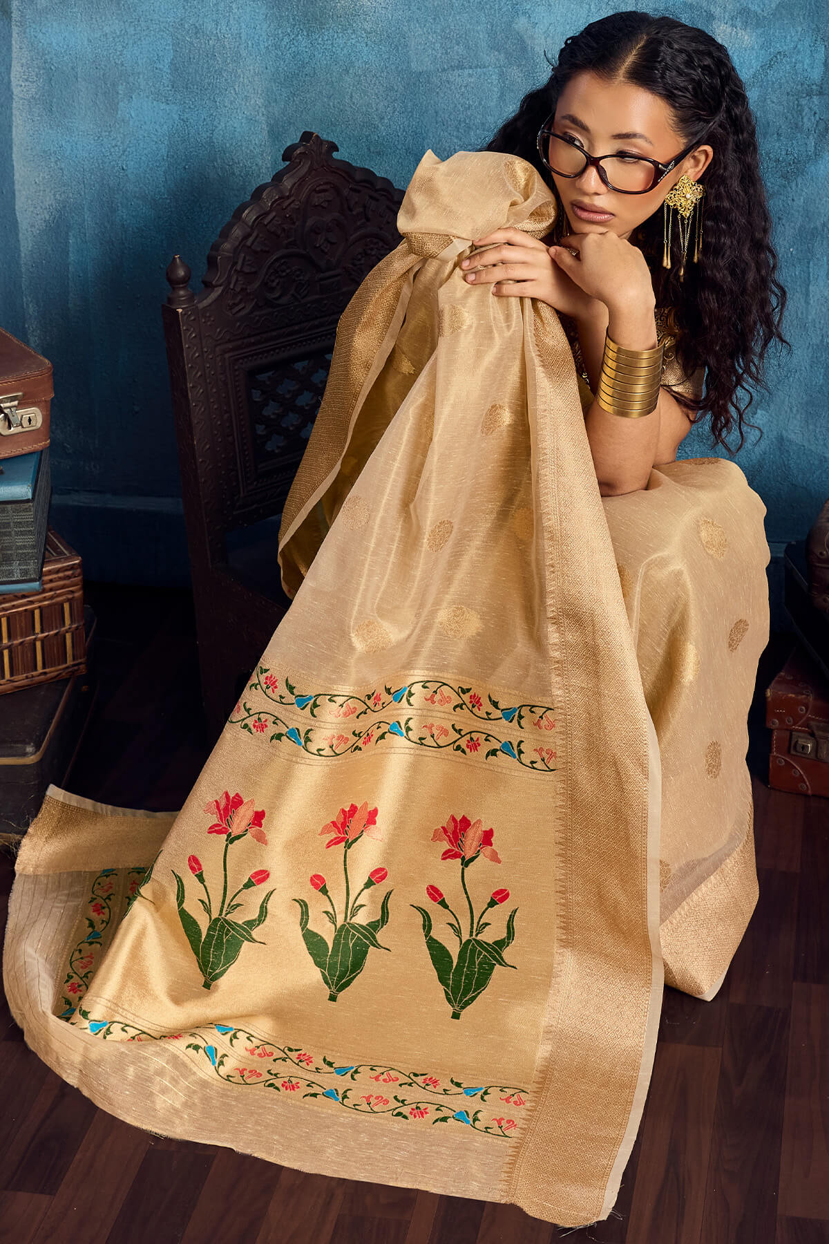 Energetic Dark Beige Paithani Pure Tissue Silk Saree With Impressive Blouse Piece