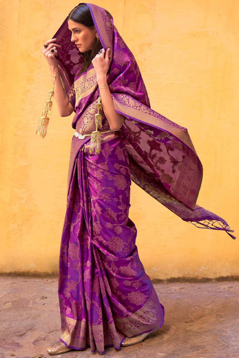 Staggering Purple Soft Banarasi Silk Saree With Sempiternal Blouse Piece