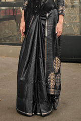 Pretty Black Banarasi Satin Silk Saree With Unequalled Blouse
