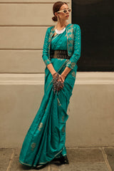Desiring Rama Banarasi Satin Silk Saree With Prominent Blouse