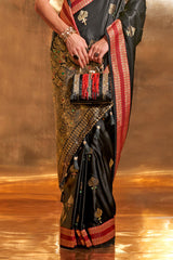 Gorgeous Black Soft Banarasi Silk Saree With Stylish Blouse