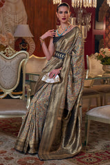 Wonderful Grey Pashmina saree With Capricious Blouse Piece