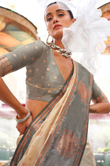 Ebullience Grey Soft Banarasi Silk Saree With Angelic Blouse Piece