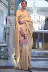Excellent Beige Kanjivaram Silk Saree With Effervescent Blouse Piece