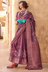 Exuberant Purple Digital Printed Cotton Silk Saree With Pleasant Blouse Piece
