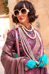 Exuberant Purple Digital Printed Cotton Silk Saree With Pleasant Blouse Piece