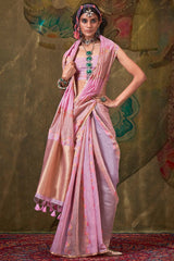 Alluring Pink Cotton Silk Saree With Blooming Blouse Piece