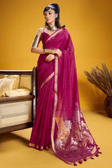 Mesmerising Dark Pink Pure Munga Cotton Silk Saree With Palimpsest Blouse Piece