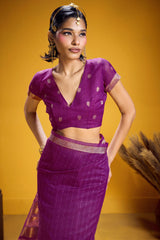 Glowing Purple Pure Munga Cotton Silk Saree With Adorning Blouse Piece