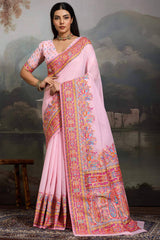 Twirling Pink Pashmina saree With Glamorous Blouse Piece
