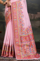Twirling Pink Pashmina saree With Glamorous Blouse Piece