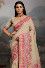 Scrumptious Dark Beige Pashmina saree With Chatoyant Blouse Piece