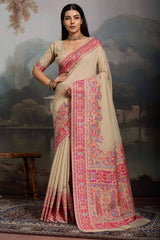 Scrumptious Dark Beige Pashmina saree With Chatoyant Blouse Piece