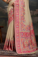 Scrumptious Dark Beige Pashmina saree With Chatoyant Blouse Piece
