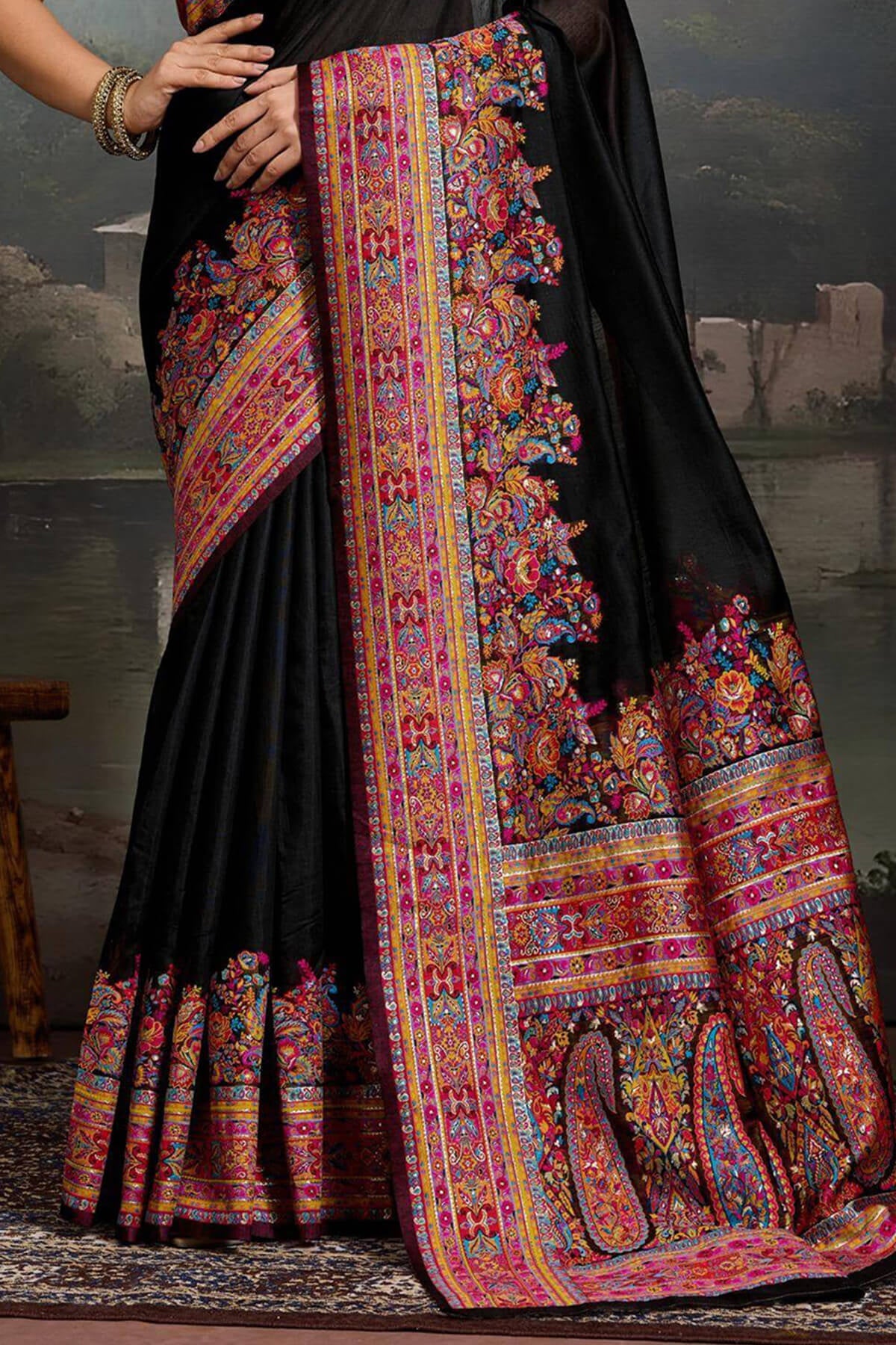 Ratatouille Black Pashmina saree With Prodigal Blouse Piece