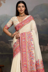 Serendipity Beige Pashmina saree With Luxuriant Blouse Piece