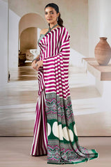 Nebula Wine Ajrakh Printed Satin Silk Saree With Quixotic Blouse Piece