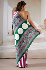 Nebula Wine Ajrakh Printed Satin Silk Saree With Quixotic Blouse Piece