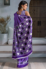 Deserving Purple Ajrakh Printed Satin Silk Saree With Lustrous Blouse Piece