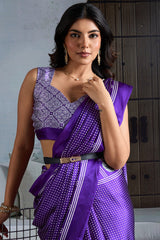 Deserving Purple Ajrakh Printed Satin Silk Saree With Lustrous Blouse Piece