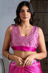 Energetic Dark Pink Ajrakh Printed Satin Silk Saree With Glowing Blouse Piece
