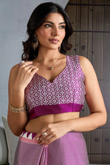 Lagniappe Wine Ajrakh Printed Satin Silk Saree With Diaphanous Blouse Piece