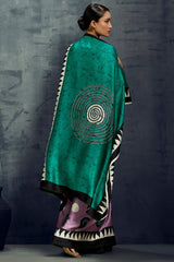 Surreptitious Lavender Ajrakh Printed Satin Silk Saree With Fugacious Blouse Piece