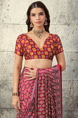 Vivacious Maroon Ajrakh Printed Satin Silk Saree With Splendorous Blouse Piece