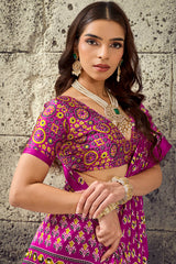 Luminous Dark Pink Ajrakh Printed Satin Silk Saree With Flameboyant Blouse Piece