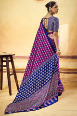 Desultory Purple Ajrakh Printed Satin Silk Saree With Preferable Blouse Piece