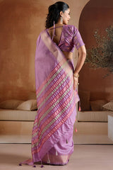 Sensational Lavender Soft Banarasi Bhagalpuri Silk Saree With Enchanting Blouse Piece