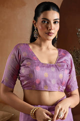 Sensational Lavender Soft Banarasi Bhagalpuri Silk Saree With Enchanting Blouse Piece