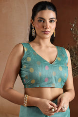 Proficient Firozi Soft Banarasi Bhagalpuri Silk Saree With Woebegone Blouse Piece