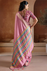 Angelic Pink Soft Banarasi Bhagalpuri Silk Saree With Sumptuous Blouse Piece