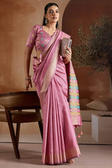 Angelic Pink Soft Banarasi Bhagalpuri Silk Saree With Sumptuous Blouse Piece