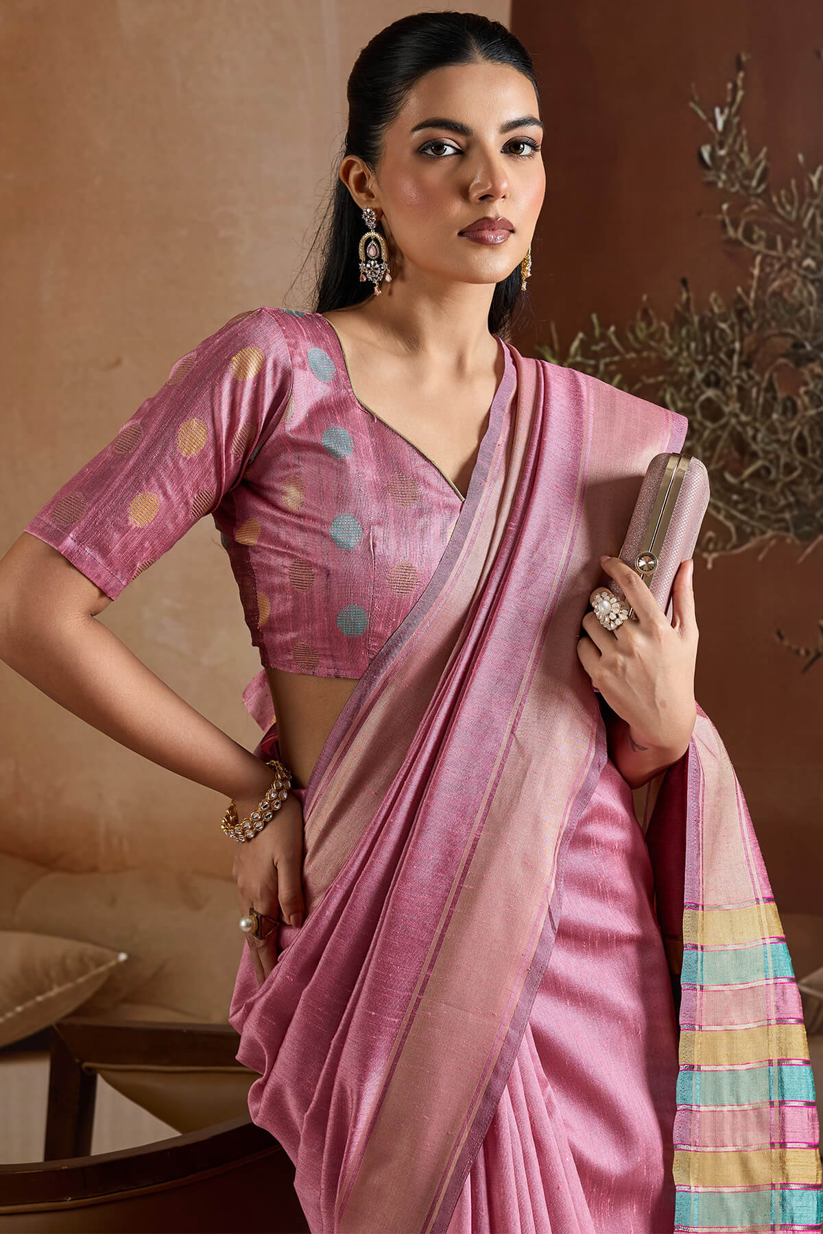 Angelic Pink Soft Banarasi Bhagalpuri Silk Saree With Sumptuous Blouse Piece