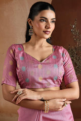 Angelic Pink Soft Banarasi Bhagalpuri Silk Saree With Sumptuous Blouse Piece