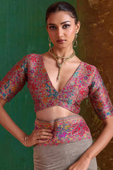 Appealing Grey Pashmina Saree With Charming Blouse Piece