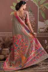 Gossamer Grey Pashmina saree With Quintessential Blouse Piece